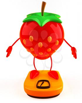 Royalty Free 3d Clipart Image of a Strawberry Standing on a Scale