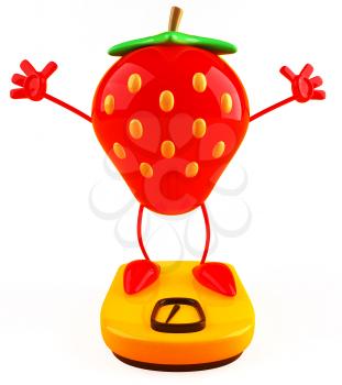 Royalty Free 3d Clipart Image of a Strawberry Standing on a Scale