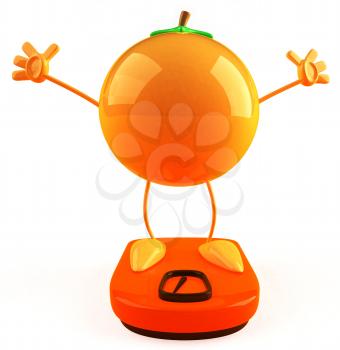 Royalty Free 3d Clipart Image of an Orange Standing on a Scale