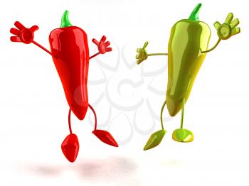 Royalty Free 3d Clipart Image of a Red and Green Pepper