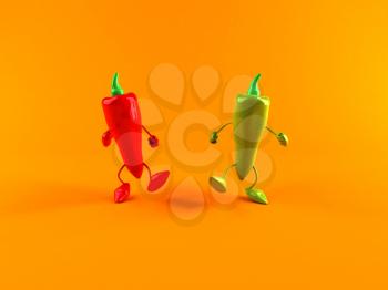 Royalty Free 3d Clipart Image of a Red and Green Pepper