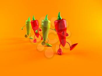 Royalty Free 3d Clipart Image of Red and Green Peppers