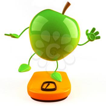 Royalty Free 3d Clipart Image of a Green Apple Standing on a Scale