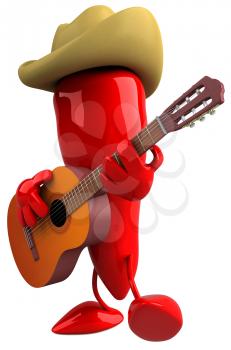 Royalty Free Clipart Image of a Red Pepper Playing a Guitar