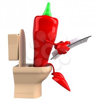 Royalty Free Clipart Image of a Red Pepper on a Toilet