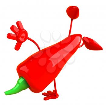 Royalty Free Clipart Image of a Red Pepper Doing a Handstand