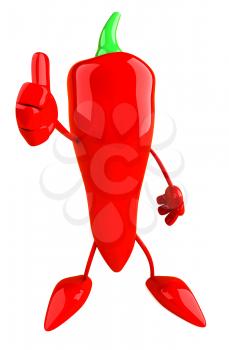Royalty Free Clipart Image of a Red Pepper Giving a Thumbs Up
