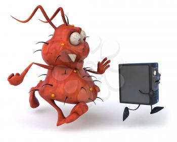 Royalty Free Clipart Image of a Germ Chasing a Computer