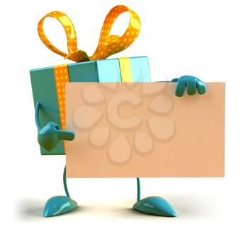 Royalty Free 3d Clipart Image of a Gift Holding a Blank Sign
