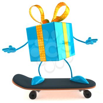 Royalty Free 3d Clipart Image of a Gift Riding a Skateboard