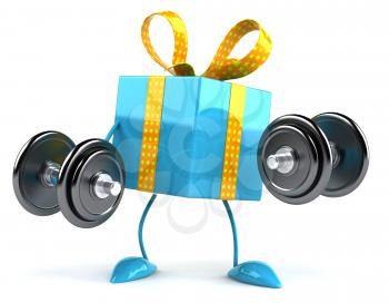 Royalty Free Clipart Image of a Present Lifting Weights