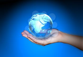 Royalty Free 3d Clipart Image of an Outstretched Hand Holding a Globe