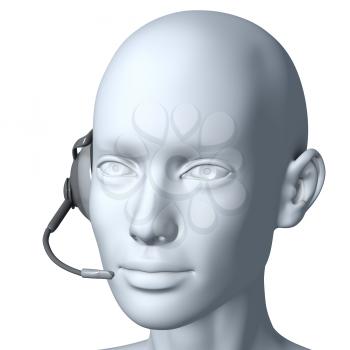 Royalty Free 3d Clipart Image of a Model Head Wearing a Telephone Headset