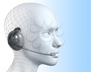 Royalty Free 3d Clipart Image of a Model Head Wearing a Telephone Headset