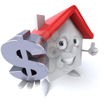 Royalty Free 3d Clipart Image of a House Holding a Dollar Sign Giving a Thumbs Up Sign