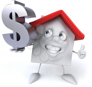 Royalty Free 3d Clipart Image of a House Holding a Dollar Sign Giving a Thumbs Up Sign