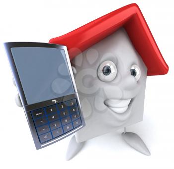 Royalty Free Clipart Image of a House Man With a Cellphone