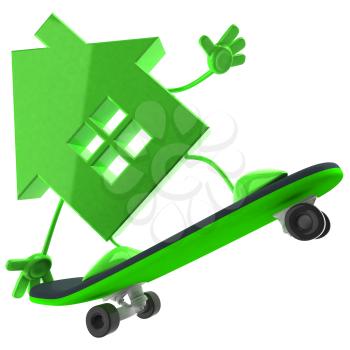 Royalty Free 3d Clipart Image of a House Riding a Skateboard