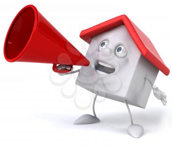 Royalty Free 3d Clipart Image of a House Yelling into a Megaphone