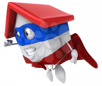 Royalty Free Clipart Image of a Superhero House Taking off