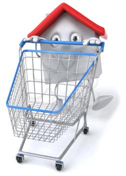 Royalty Free Clipart Image of a House Guy Behind a Grocery Cart