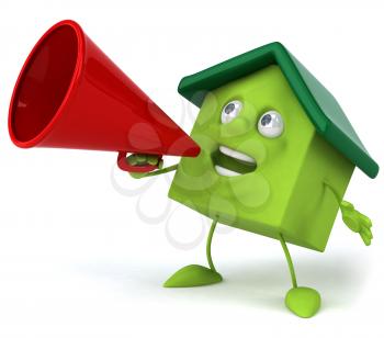 Royalty Free 3d Clipart Image of a House Yelling into a Megaphone