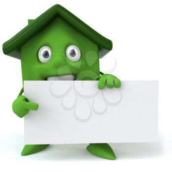Royalty Free 3d Clipart Image of a House Holding a Blank Sign