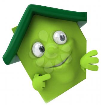 Royalty Free Clipart Image of a Pointing Green House