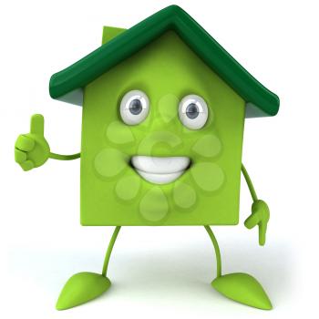 Royalty Free 3d Clipart Image of a House Giving a Thumbs Up Sign