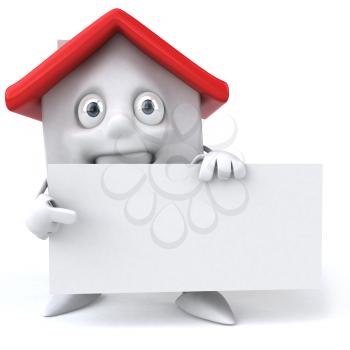 Royalty Free 3d Clipart Image of a House Holding a Blank Sign
