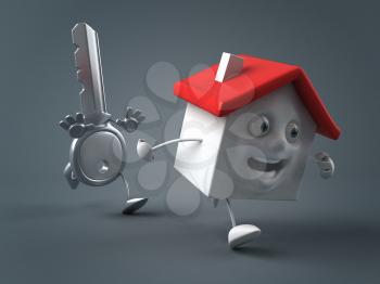 Royalty Free Clipart Image of a House and a Key Running