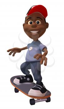 Royalty Free 3d Clipart Image of an African American Youth Riding a Skateboard