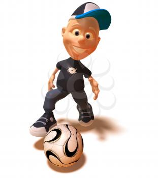 Royalty Free 3d Clipart Image of a White Youth Kicking a Soccer Ball