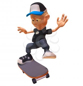 Royalty Free 3d Clipart Image of a White Youth Riding a Skateboard