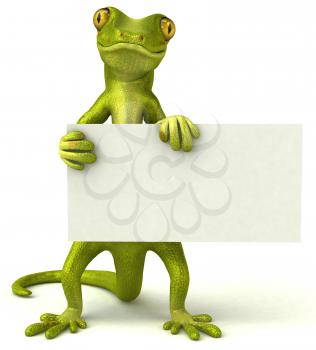 Royalty Free 3d Clipart Image of a Gecko Holding a Sign