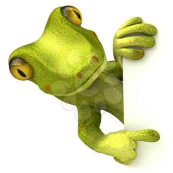Royalty Free 3d Clipart Image of a Gecko Pointing to a Sign