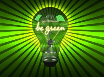 Royalty Free 3d Clipart Image of a Light Bulb With the Words Be Green