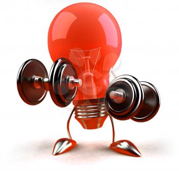 Royalty Free 3d Clipart Image of a Red Light Bulb Lifting Weights