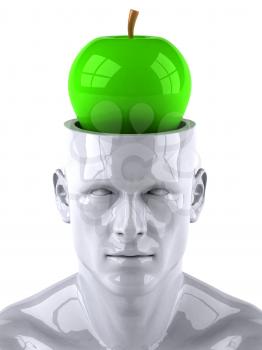 Royalty Free 3d Clipart Image of a Male Thinking About a Green Apple