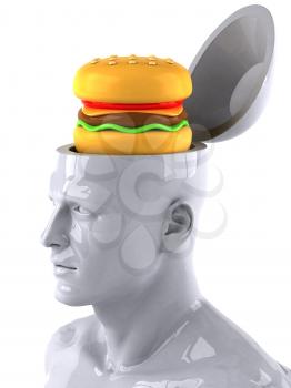 Royalty Free 3d Clipart Image of a Male Thinking About a Hamburger