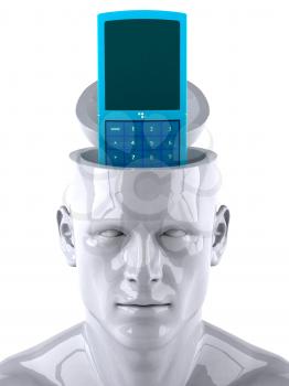 Royalty Free 3d Clipart Image of a Male Thinking About a Cell Phone