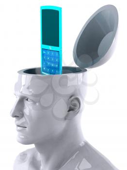 Royalty Free 3d Clipart Image of a Male Thinking About a Cell Phone