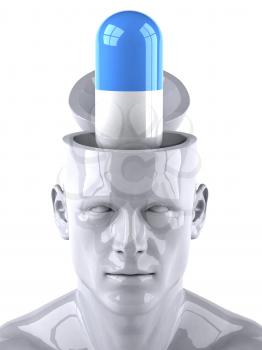 Royalty Free 3d Clipart Image of a Male Thinking About a Pill