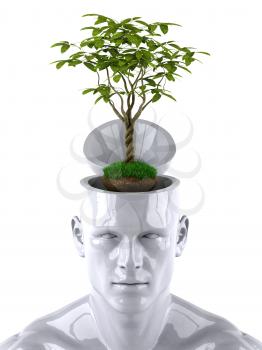 Royalty Free 3d Clipart Image of a Male Thinking About a Plant