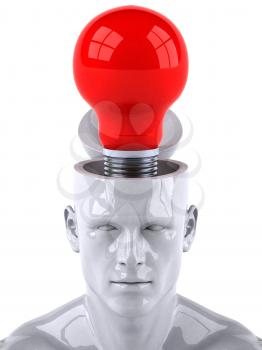 Royalty Free 3d Clipart Image of a Male Thinking About a Red Lightbulb