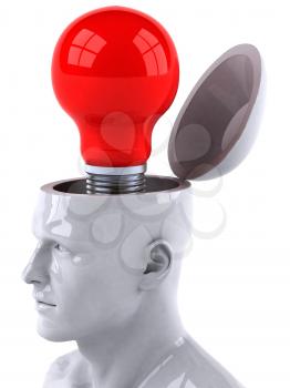 Royalty Free 3d Clipart Image of a Male Thinking About a Red Lightbulb