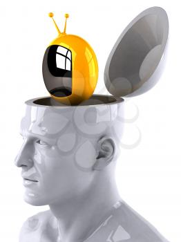 Royalty Free 3d Clipart Image of a Male Thinking About a Television