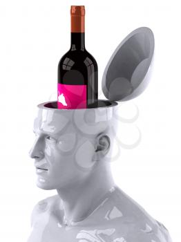 Royalty Free 3d Clipart Image of a Male Thinking About a Bottle of Wine