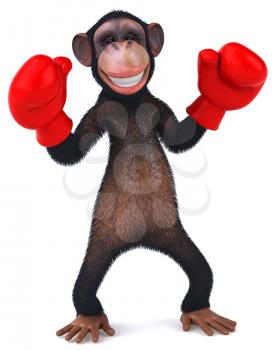 Royalty Free Clipart Image of a Chimpanzee Wearing Boxing Gloves