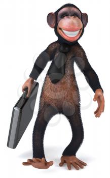 Royalty Free Clipart Image of a Monkey Wearing a Tie and Carrying a Briefcase